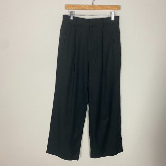 Everlane The Way High Dress Pants Womens 6 Short Black Drape Wide Leg Pleated